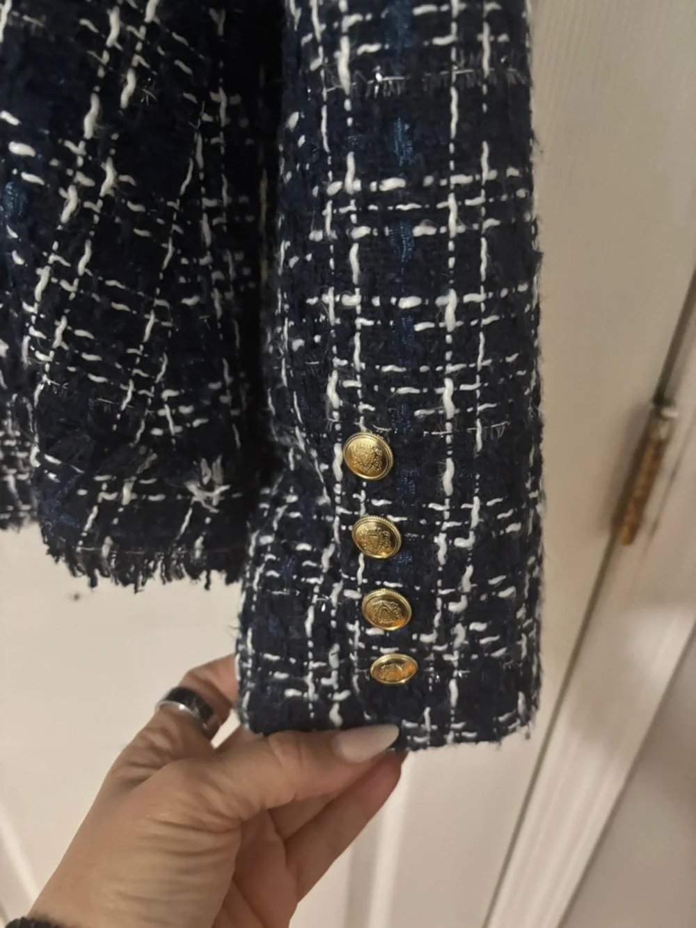 Nanette Lepore Navy & White Tweed Fringe Jacket - Picture 9 of 9